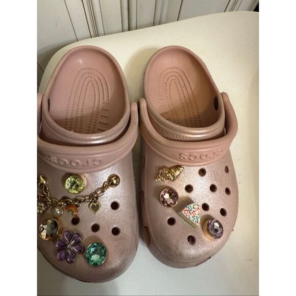 Crocs Girls Bling Chain Charm Jibbitz Classic Clog Sandals Pink Size 5 - Picture 5 of 13